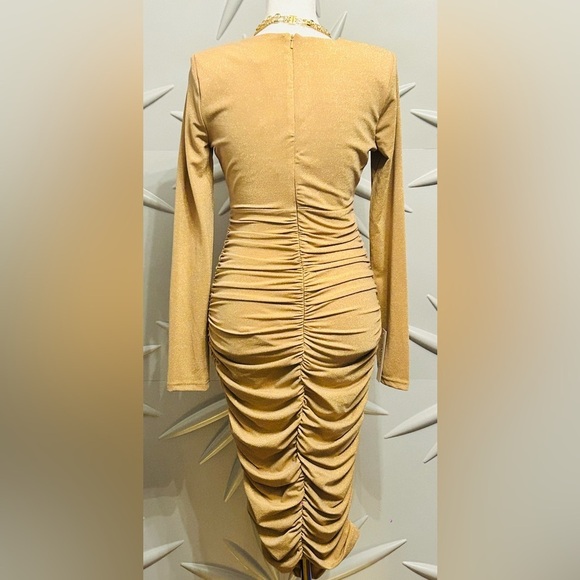 Bardot (NWT) SZ S gold dress w/ruching, bust 34”-36”, waist 26”-32” - Picture 7 of 7
